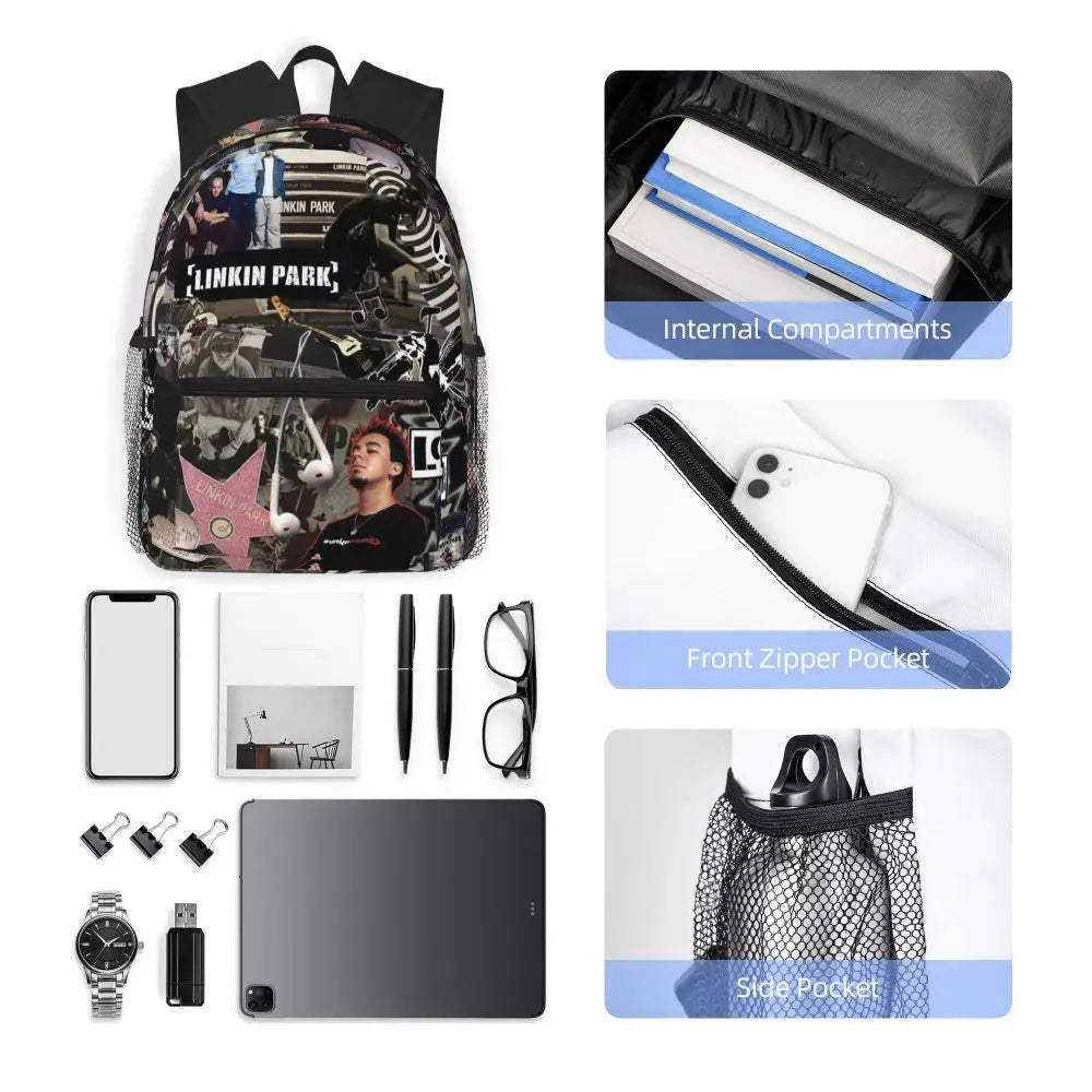L-Linkin-S P-Park-S Band Mochila para estudiantes Mochila escolar Mochila de viaje para senderismo para niños y niñas Mochila de moda Bolsos de hombro