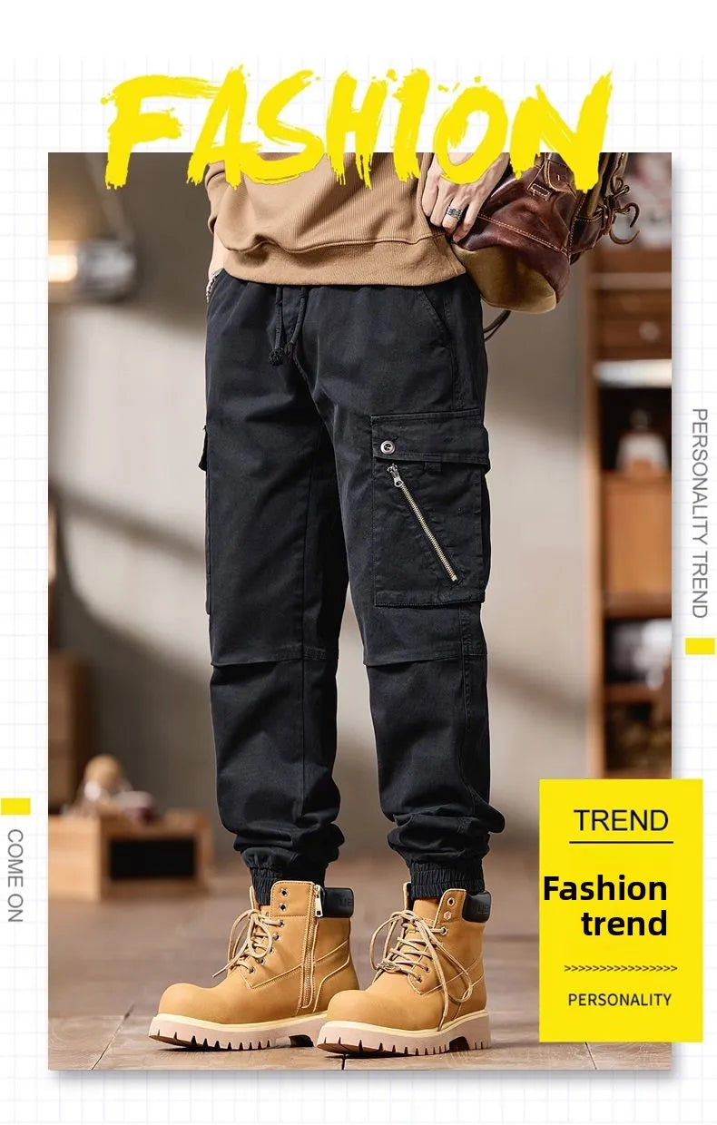 Pantalones Cargo avanzados para hombre, pantalones informales de marca a la moda para motocicleta, pantalones rectos ajustados elásticos multibolsectos para Otoño e Invierno para hombre