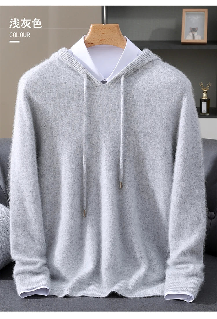 Jersey nuevo para hombre, suéter de cachemira de visón 100%, suéter informal de punto de negocios para otoño e invierno, suéter con capucha y cuello redondo para hombre, mangas completas