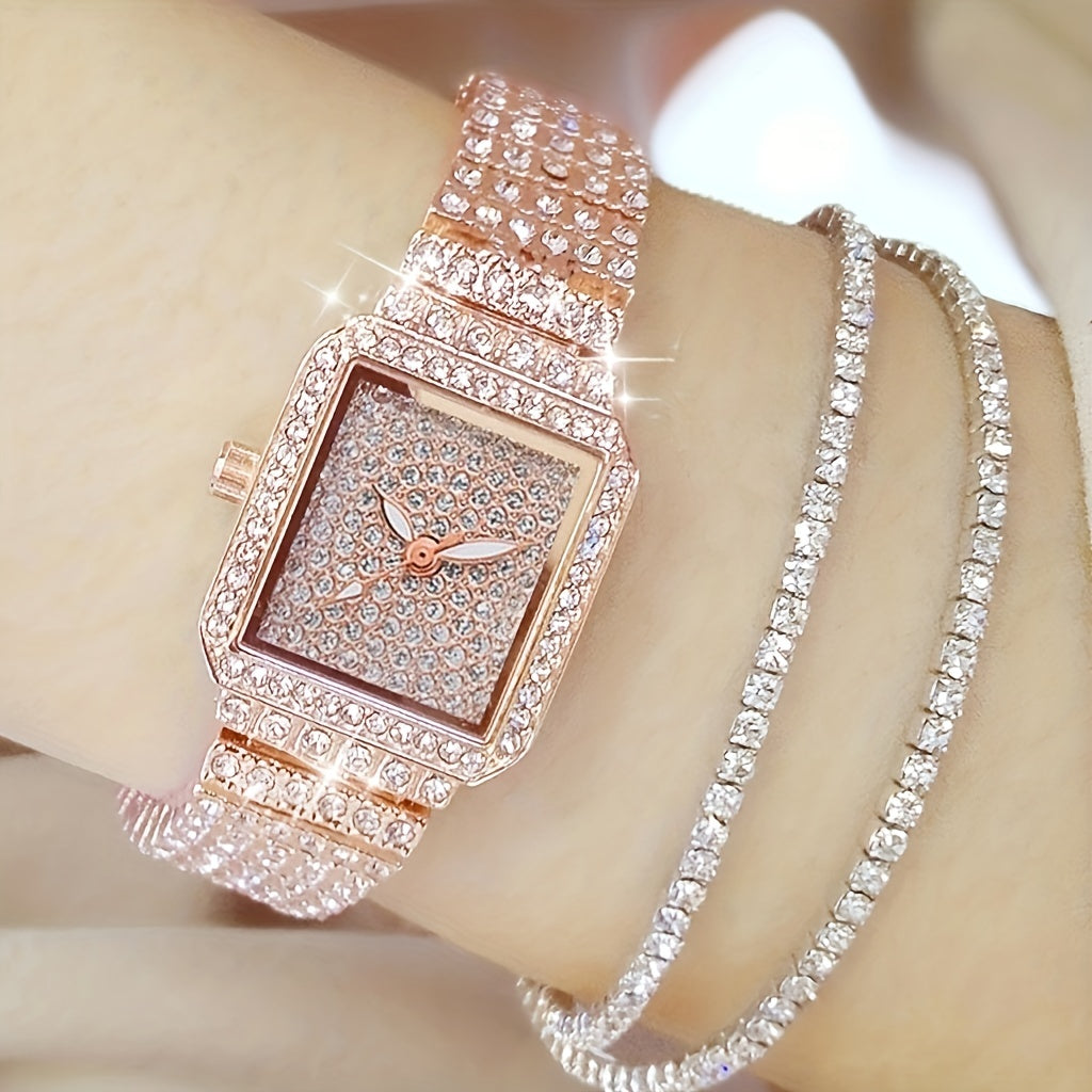 3 unids/set reloj de mujer de lujo reloj de mujer relojes de diamantes de imitación de cristal reloj de pulsera con correa de acero inoxidable de cuarzo reloj de pulsera con esfera cuadrada