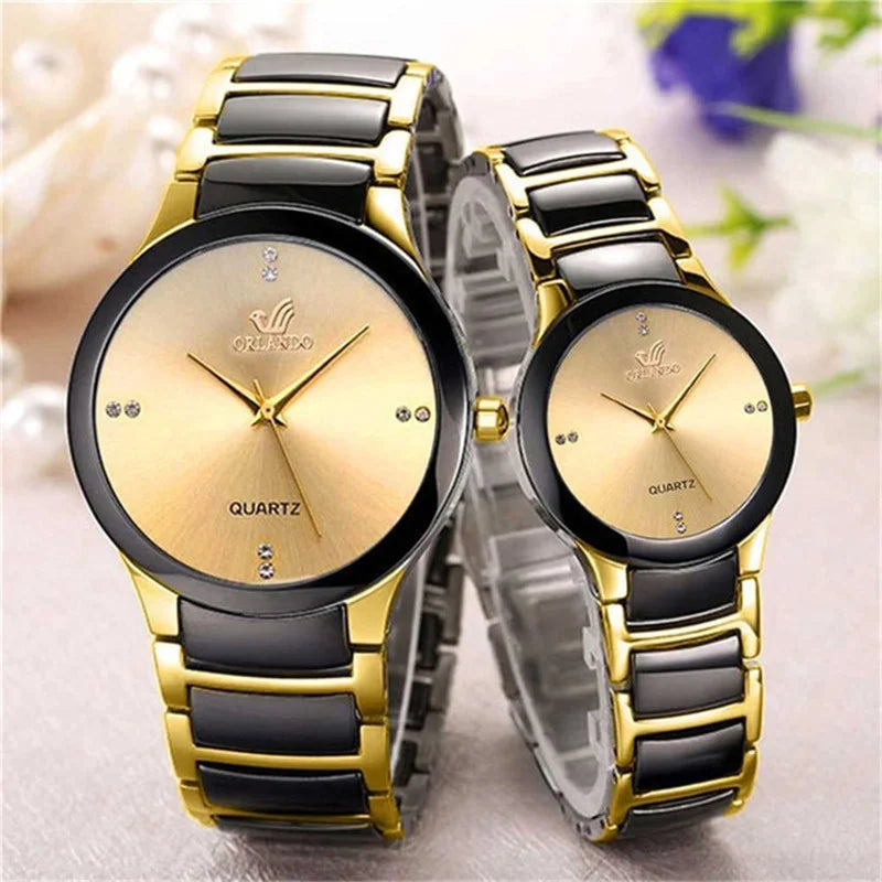 ORLANDO, relojes de lujo para hombre, recién llegado, reloj de pulsera de acero de cuarzo dorado y negro, reloj exquisito Masculino, reloj de moda