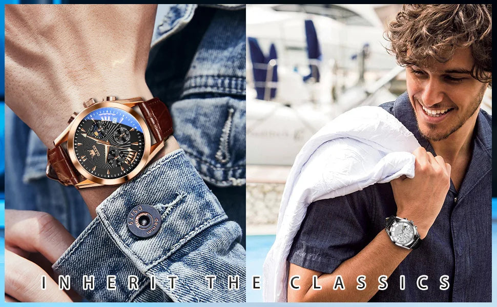 OLEVS-reloj de cuarzo resistente al agua para hombre, cronógrafo de pulsera con correa de cuero, marca de lujo Original, alta calidad, a la moda