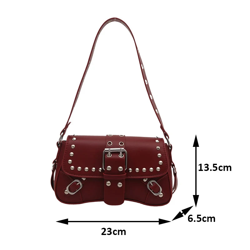 Bolso de hombro para mujer, estilo Punk, bolso de cuero PU, bolsos de moda Rock con remache, pequeño bolso de moda para axila