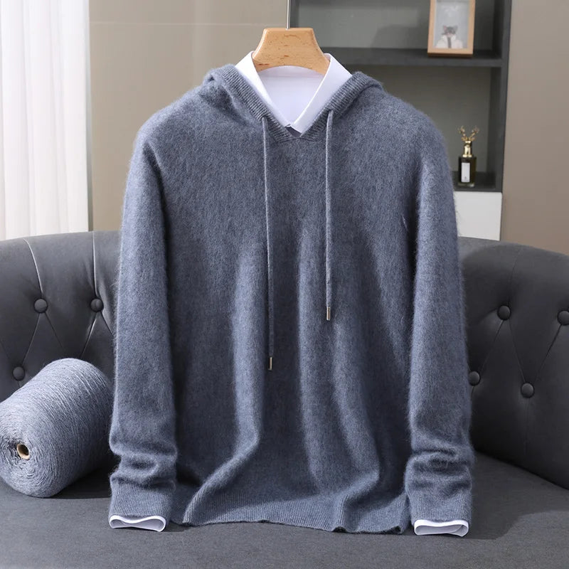 Jersey nuevo para hombre, suéter de cachemira de visón 100%, suéter informal de punto de negocios para otoño e invierno, suéter con capucha y cuello redondo para hombre, mangas completas