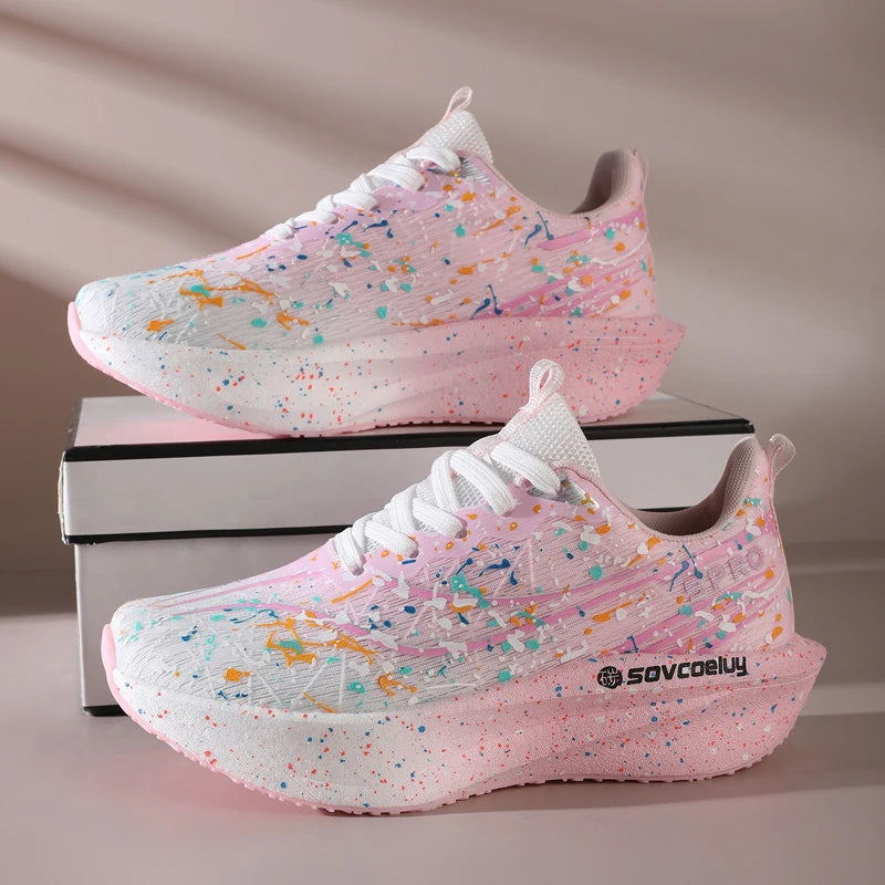Zapatillas Deportivas para Mujer con Placa de Carbono Degradada, Amortiguadoras, Transpirables, Ligeras y Antideslizantes