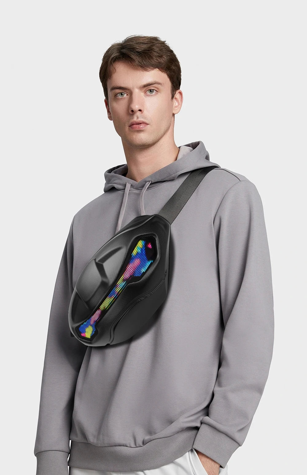 Bolso de Ciclismo Estilo Gargoyle Gris con Pantalla LED, Control por Aplicación, Resistente al Agua, Pantalla Dinámica, para Viajes