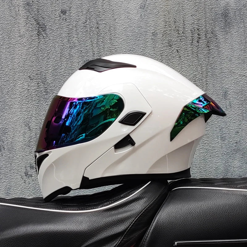 ORZ nueva calidad DOT doble lente Flip casco Abs cara completa motocicleta todoterreno casco de carreras de motos ala trasera personalizada
