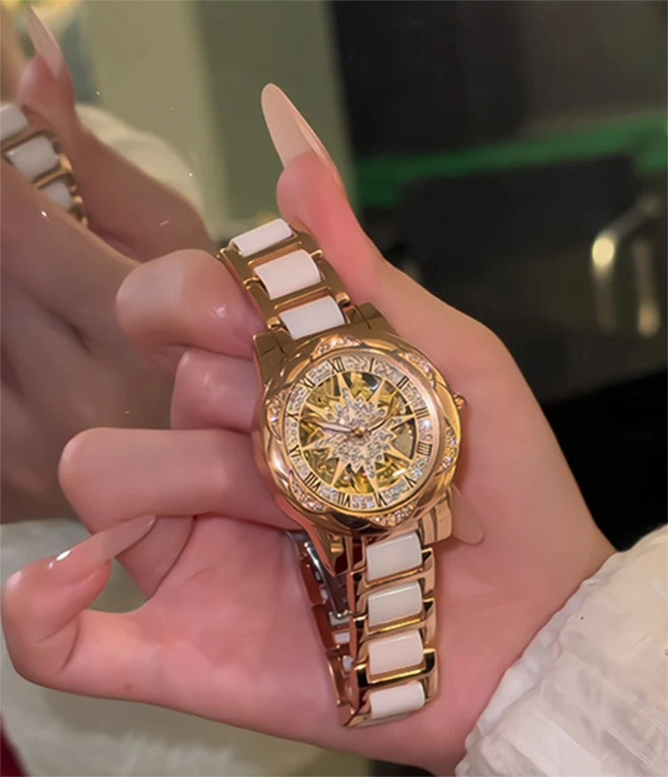 Reloj de Mujer Elegante 2026, Relojes de Pulsera con Esfera Circular Esqueletizada, Reloj de Cuarzo con Diamantes para Mujer, Relojes de Lujo de Moda para Novia