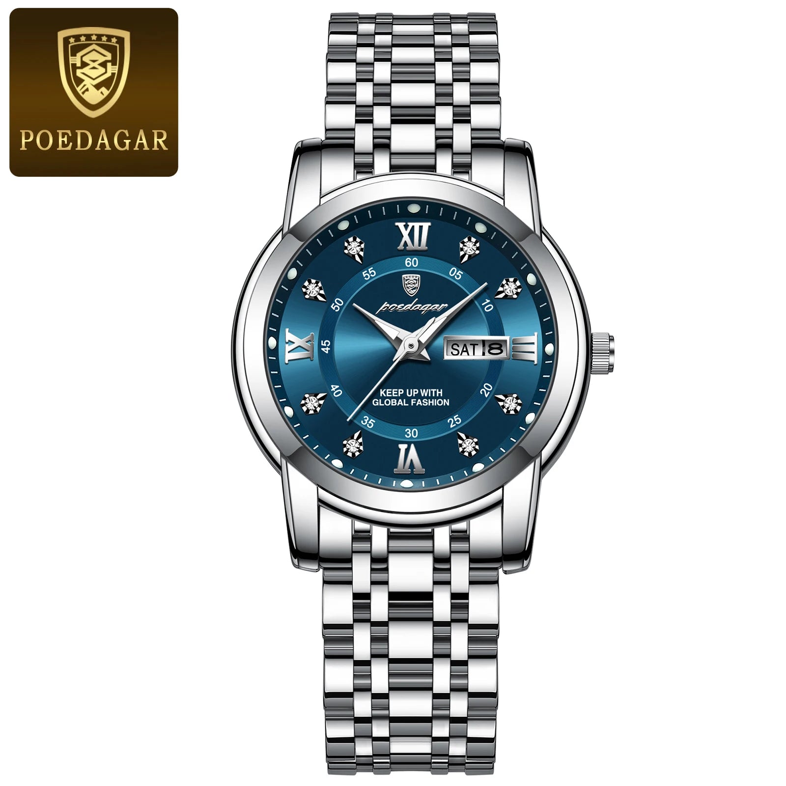 POEDAGAR, reloj de pulsera de lujo para mujer, resistente al agua, luminoso, fecha, semana, relojes para mujer, vestido elegante de acero inoxidable, reloj de cuarzo para mujer