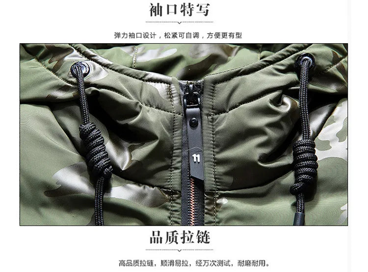 Parkas de invierno de alta calidad para hombre, cortavientos, Parkas de plumón de pato blanco, chaquetas cálidas gruesas con capucha de camuflaje para nieve, abrigo