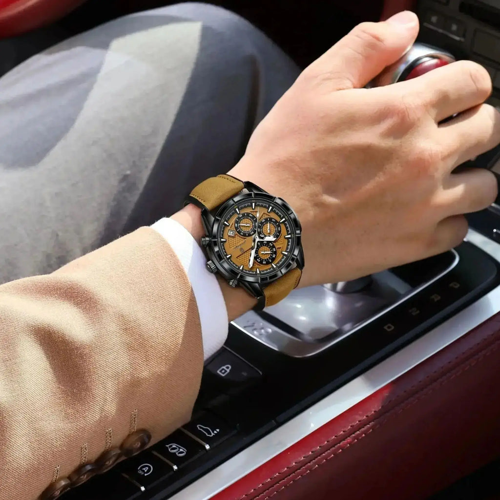Reloj de pulsera POEDAGAR de lujo para hombre, relojes de cuarzo de cuero originales para hombre, cronógrafo con fecha, reloj luminoso resistente al agua para hombre + caja