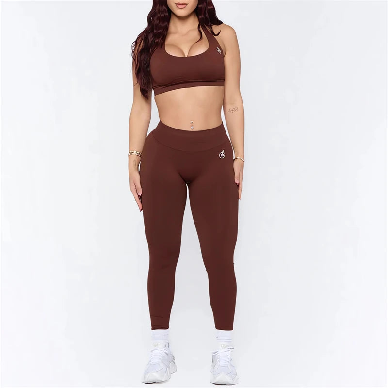 Women's Yoga Set - Ruched Butt Lifting Leggings and Impact Sports Bra, Seamless Outfits, Sexy Halter Gym Bra Set, 2025