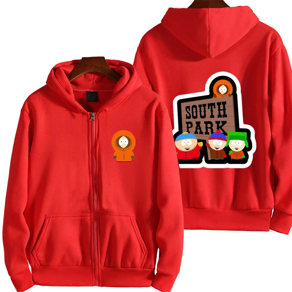 2025 nueva moda South Park dibujos animados Anime hombres Sudadera con capucha Otoño/Invierno mujeres cremallera sudadera pareja abrigo