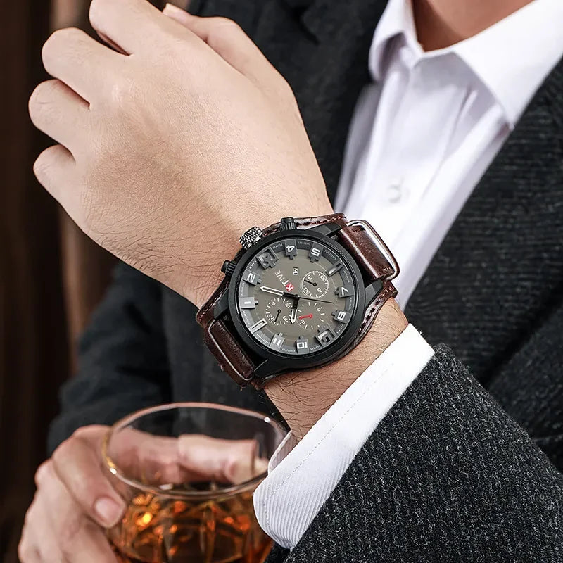 Reloj de Cuarzo para Hombre con Esfera Árabe, Correa de Cuero Informal, Relojes Deportivos con Calendario para Hombre