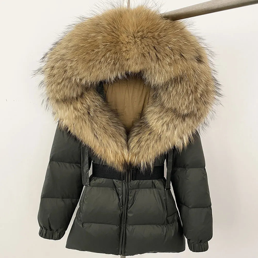 OFTBUY 2025 nueva ropa de invierno para mujer, abrigo de plumón de pato blanco, chaqueta con capucha de piel de zorro Natural, chaqueta acolchada cálida a la moda para mujer
