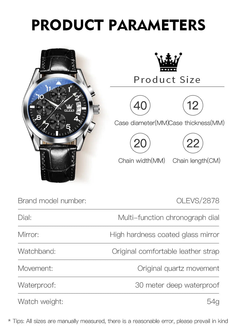 OLEVS reloj de cuarzo para hombre, correa de cuero Original, indicador de fecha, resistente al agua, luminoso, informal, de negocios, reloj de cuarzo para hombre, marca superior