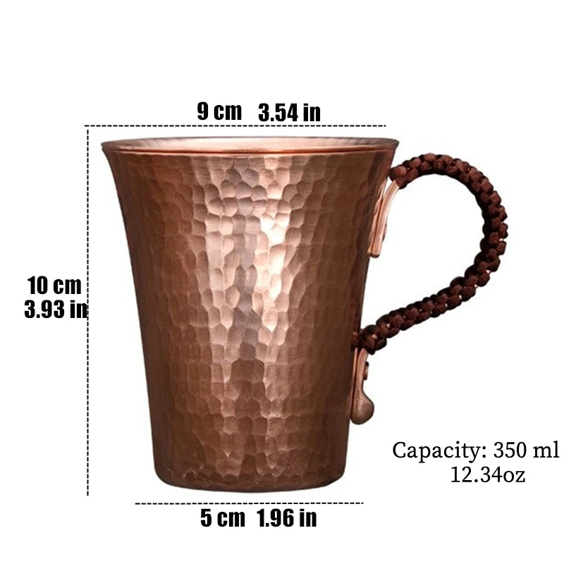 Taza de café y tapa de cerveza de cobre puro, taza de leche con disco, mango tejido Retro hecho a mano, vasos para beber de 350ml, regalos para parejas