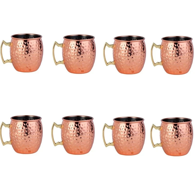 Juego de 8 Tazas de Cobre Martillado para Moscow Mule - Tazas de Acero Inoxidable para Servir Cerveza, Vino, Café y Cócteles