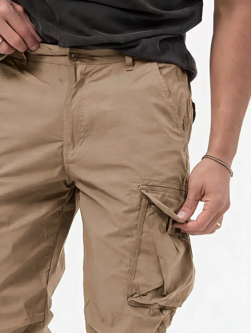 Pantalones Cargo para hombre, pantalón largo, cintura alta, Simple, con cremallera, empalme, rectos, informales, bolsillos regulares, liso, Otoño Invierno 2024