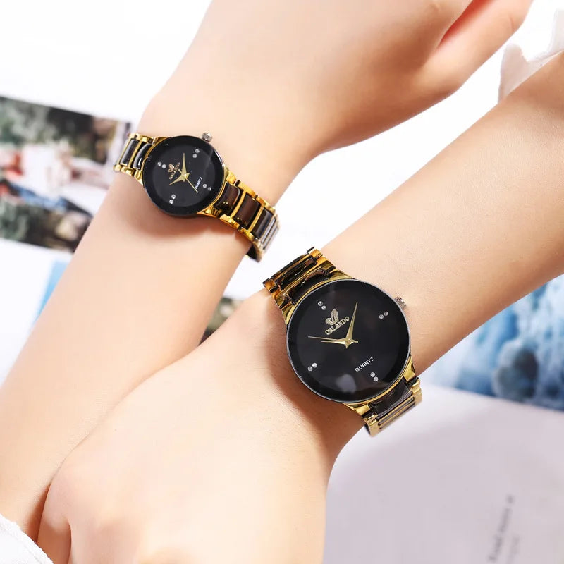 ORLANDO, relojes de lujo para hombre, recién llegado, reloj de pulsera de acero de cuarzo dorado y negro, reloj exquisito Masculino, reloj de moda