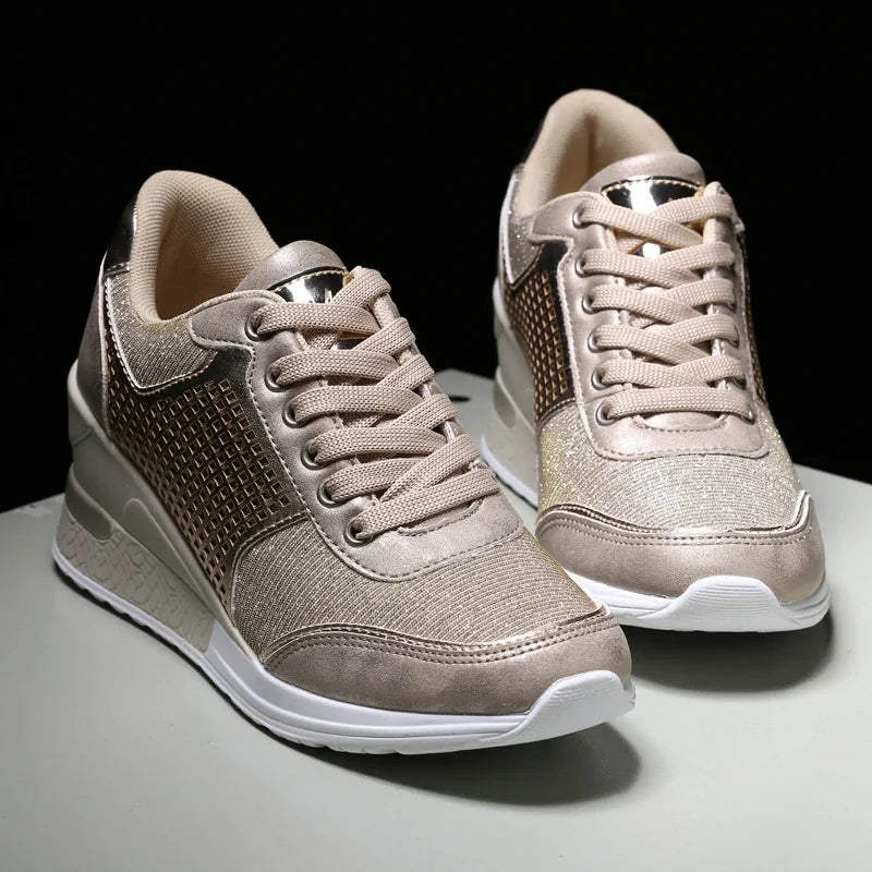 Zapatos vulcanizados para mujer con aumento de altura, zapatos ligeros y transpirables para caminar, zapatos de plataforma para mujer, zapatillas de deporte con cuña hechas a mano