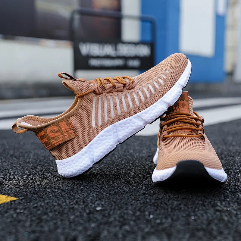 Zapatillas de tenis informales de malla para hombre, zapatos vulcanizados transpirables, suela suave, ligeros, al aire libre para senderismo, cómodos para correr, Verano