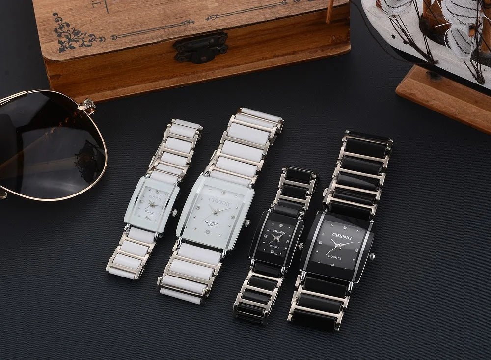 Marca de lujo CHENXI, reloj elegante para mujer con diamantes de imitación, blanco, plateado, pulsera de cerámica Simple y elegante, reloj de pulsera informal de cuarzo para mujer