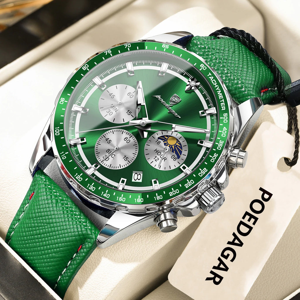 POEDAGAR Original Fashion Men Clock Luminous Waterproof Chronograph Date Man Wristwatch Leather Quartz Sport Men's Watches Reloj