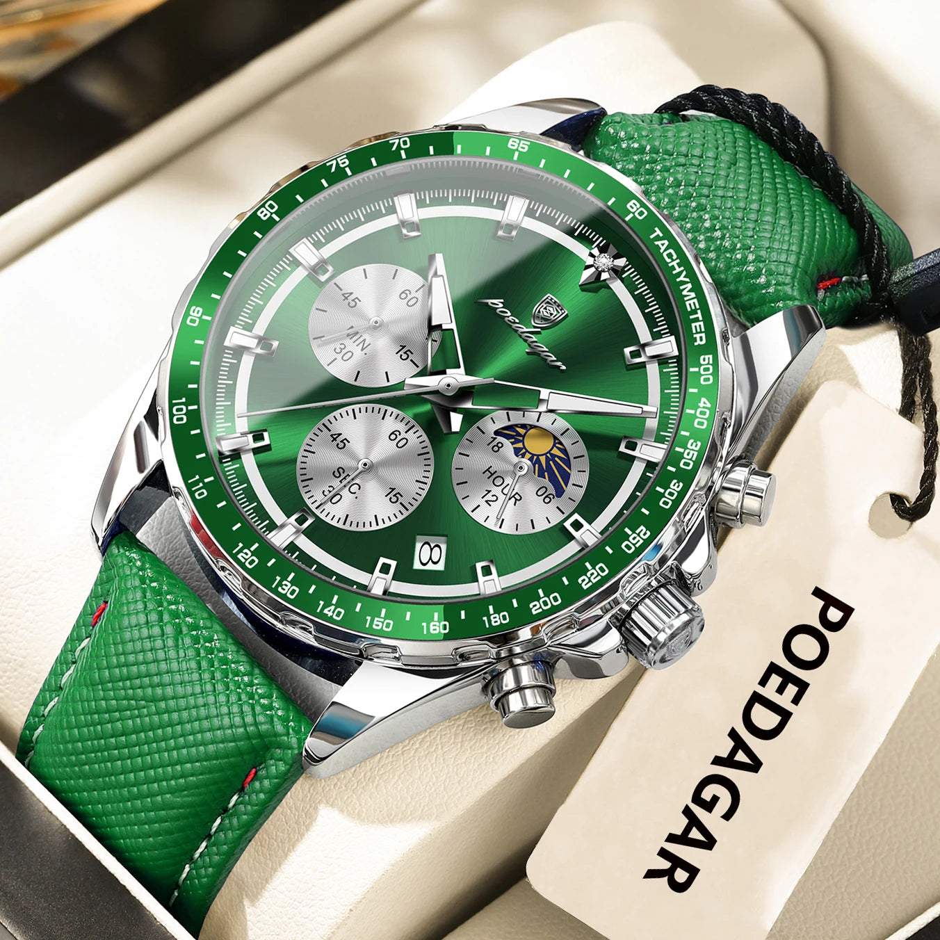 POEDAGAR Original Fashion Men Clock Luminous Waterproof Chronograph Date Man Wristwatch Leather Quartz Sport Men's Watches Reloj