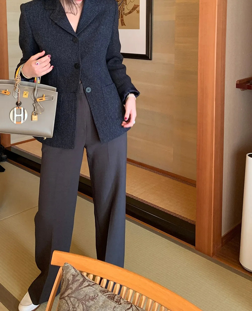 Chaqueta de traje de lana elegante coreano para mujer Otoño e Invierno Slim Fit marrón viajero abrigo de lana de gama alta Blazers ropa de mujer