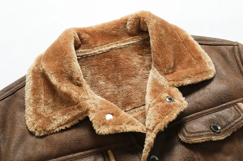 Nueva moda para hombre, chaquetas y abrigos integrados de cuero y piel con cremallera Diagonal, chaquetas de cuero cálidas de lana para hombre, chaquetas ajustadas