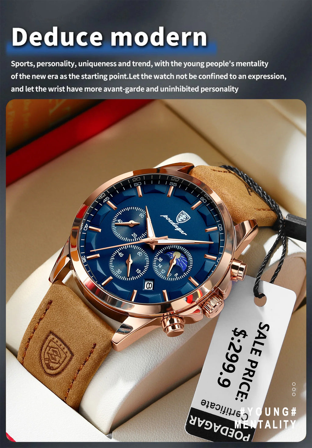 POEDAGAR, reloj deportivo de cuarzo de lujo para hombre, cronógrafo resistente al agua, reloj de pulsera luminoso con fecha para hombre, relojes de cuero de negocios para hombre