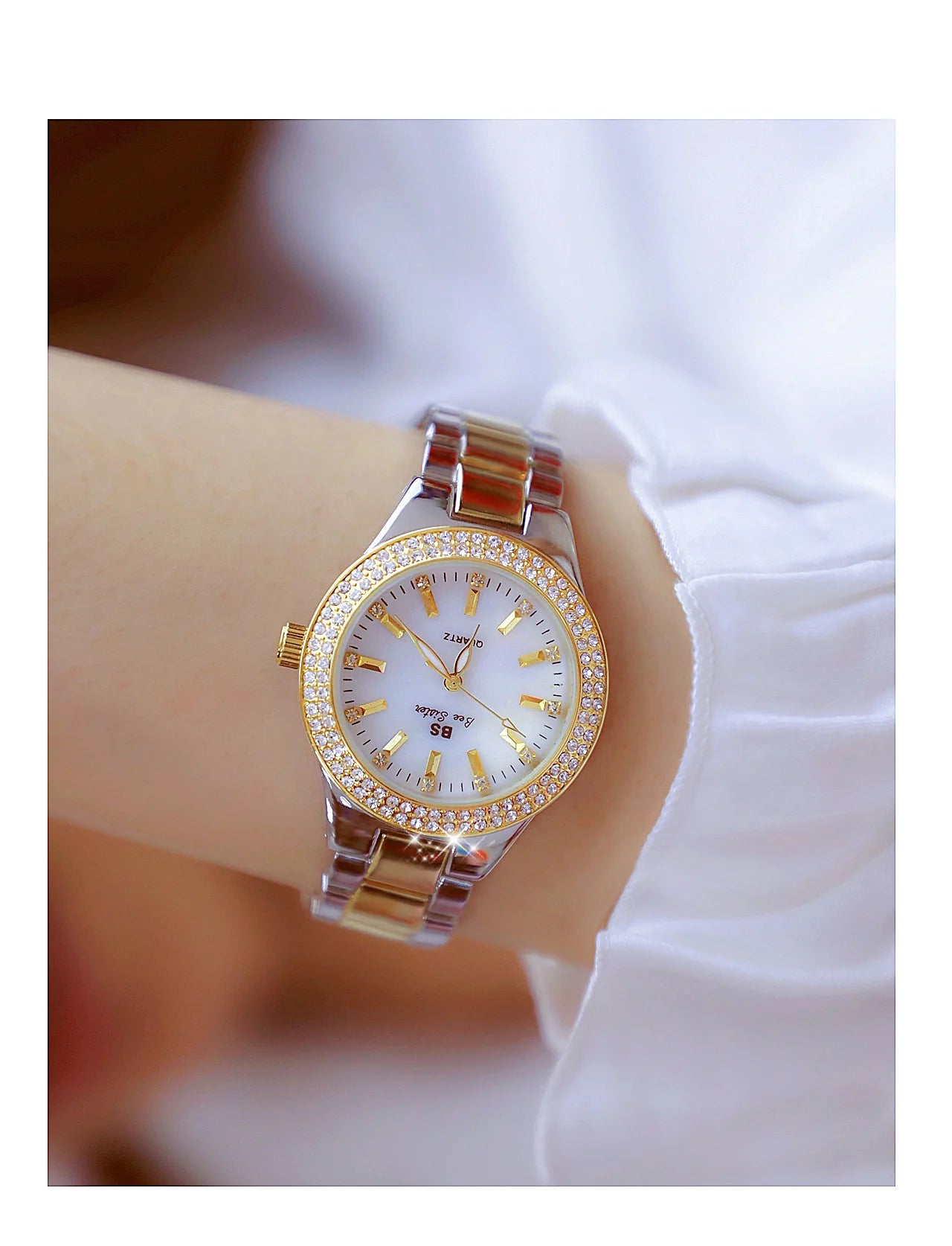 Reloj BS para mujer Beimu Face clásico ligero marca de lujo temperamento pulsera de Metal resistente al agua relojes de cuarzo de moda para mujer