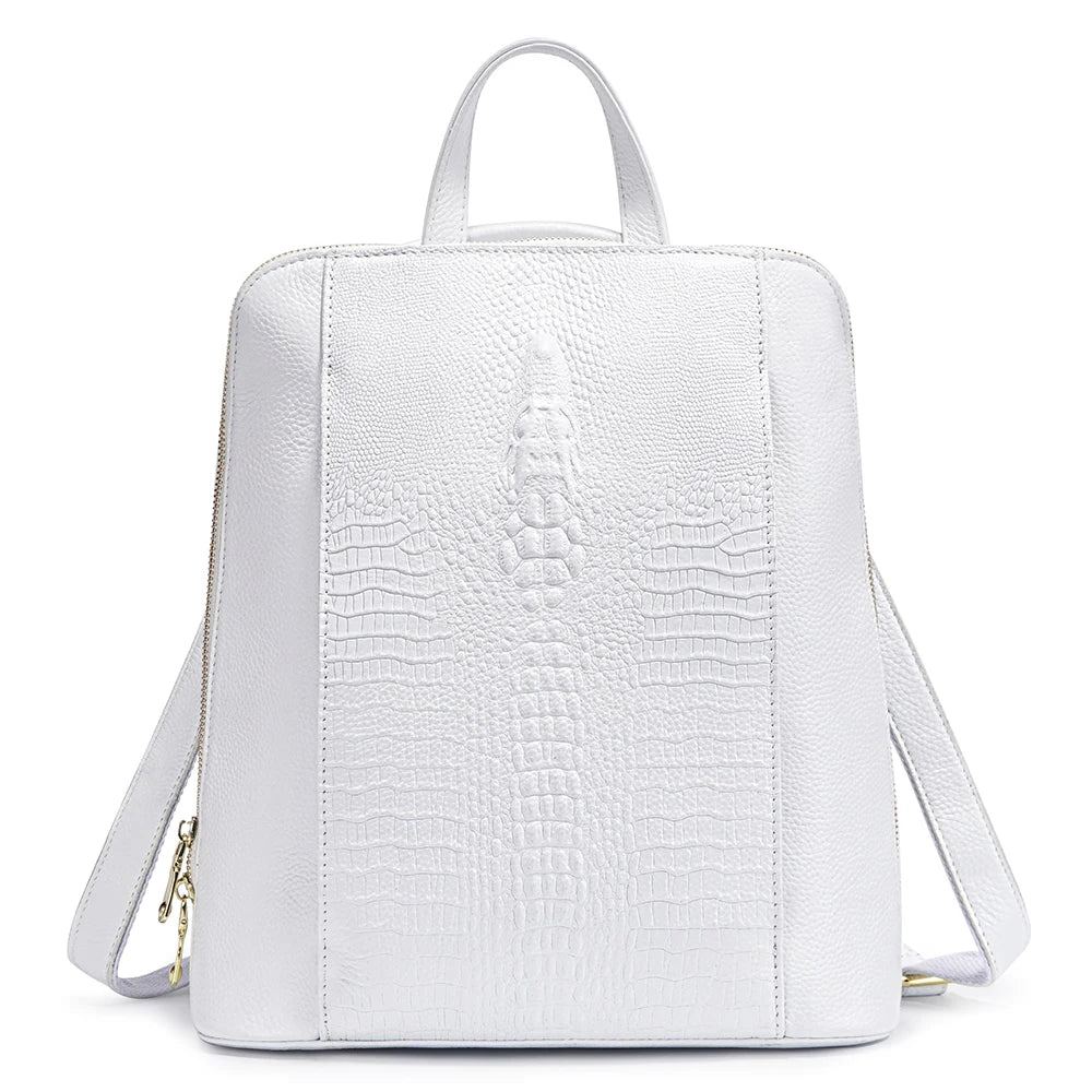 Mochila Zency de piel de cocodrilo para mujer, 100% genuina y natural, para viajes, trabajo, escuela, con compartimento para portátil, equipaje de mano
