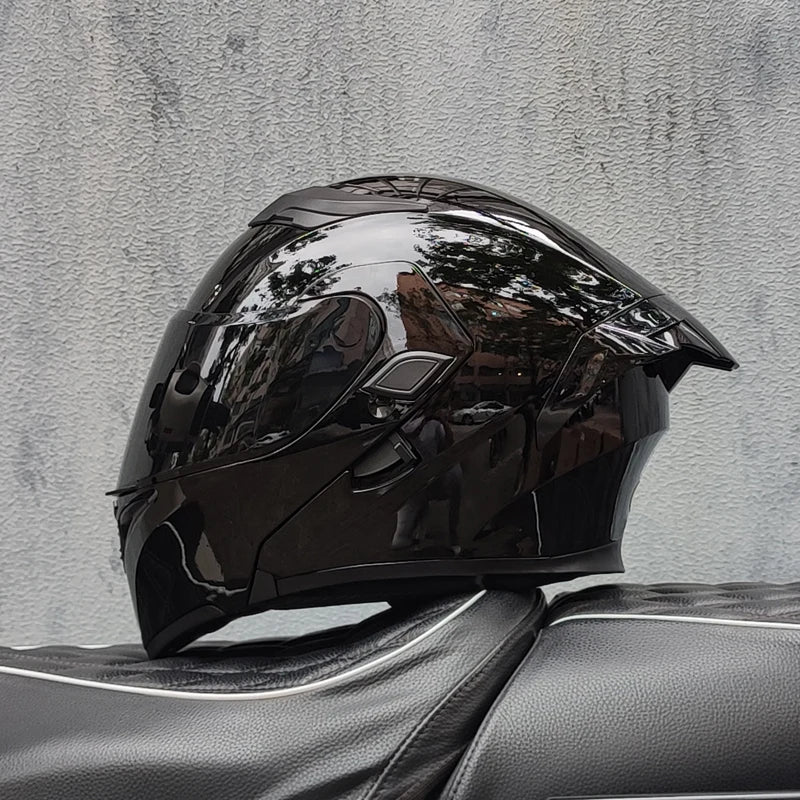 ORZ nueva calidad DOT doble lente Flip casco Abs cara completa motocicleta todoterreno casco de carreras de motos ala trasera personalizada