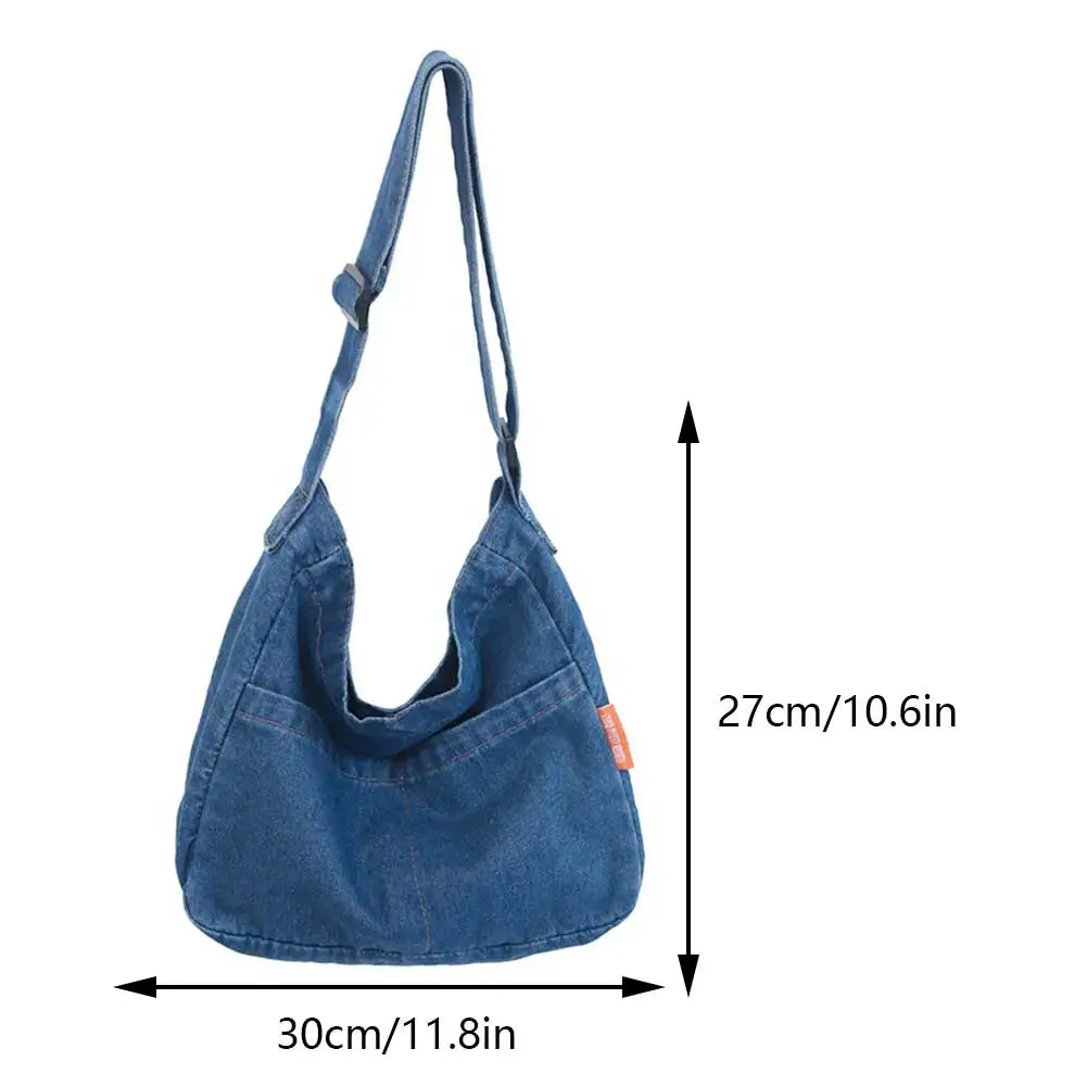 Bolso cruzado de mezclilla para mujer, bolso de hombro de gran capacidad, correa ajustable, bolso Vintage, bolsos de mensajero informales con múltiples bolsillos