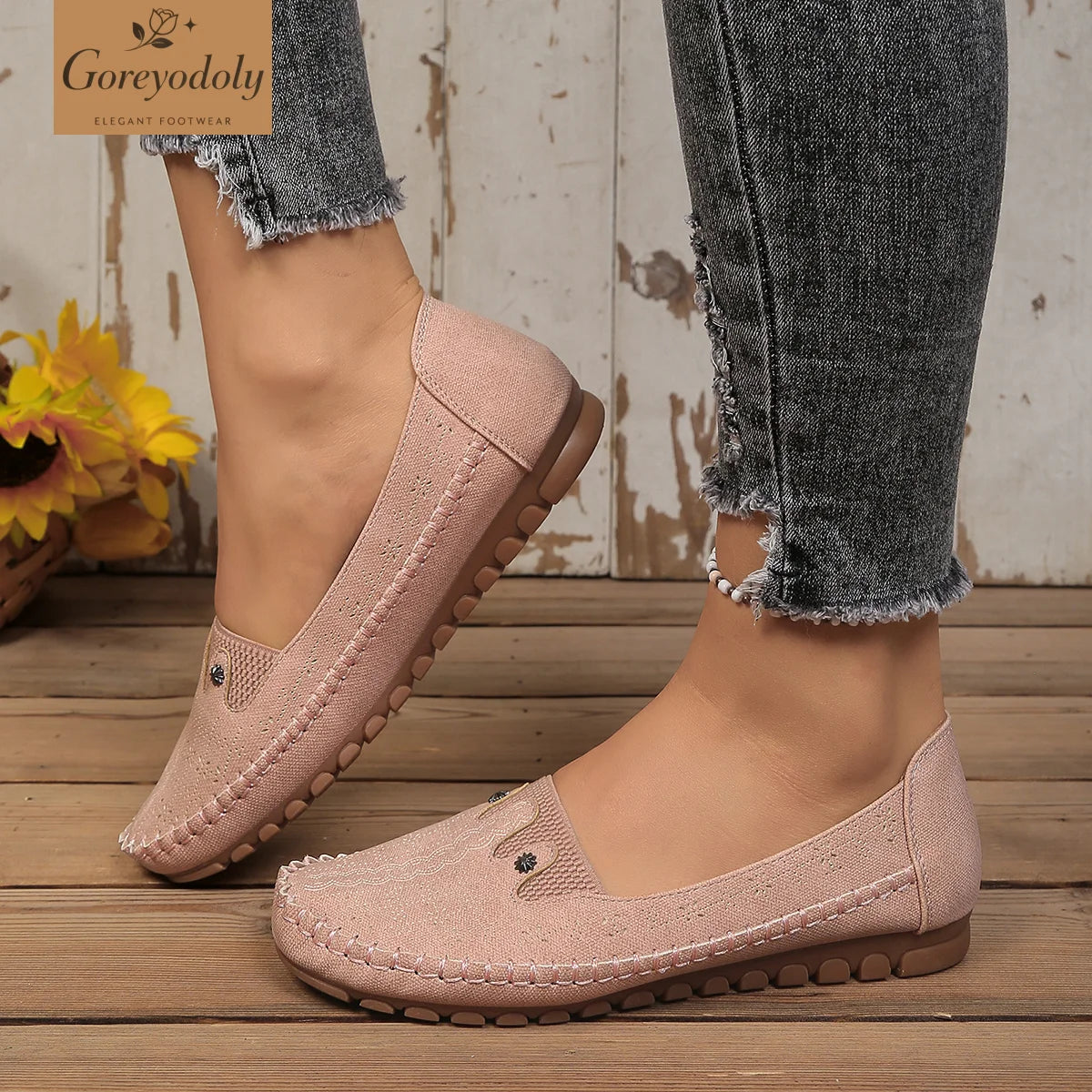 Goreyodoly, mocasines para mujer, diseño floral hueco, zapatos planos sin cordones, transpirables, ligeros, informales, para caminar, suaves y antideslizantes