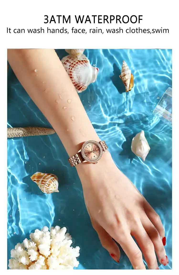 POEDAGAR, reloj informal de lujo para mujer, reloj resistente al agua con fecha para mujer, relojes de cuarzo elegantes con diamantes para mujer, reloj sencillo para mujer