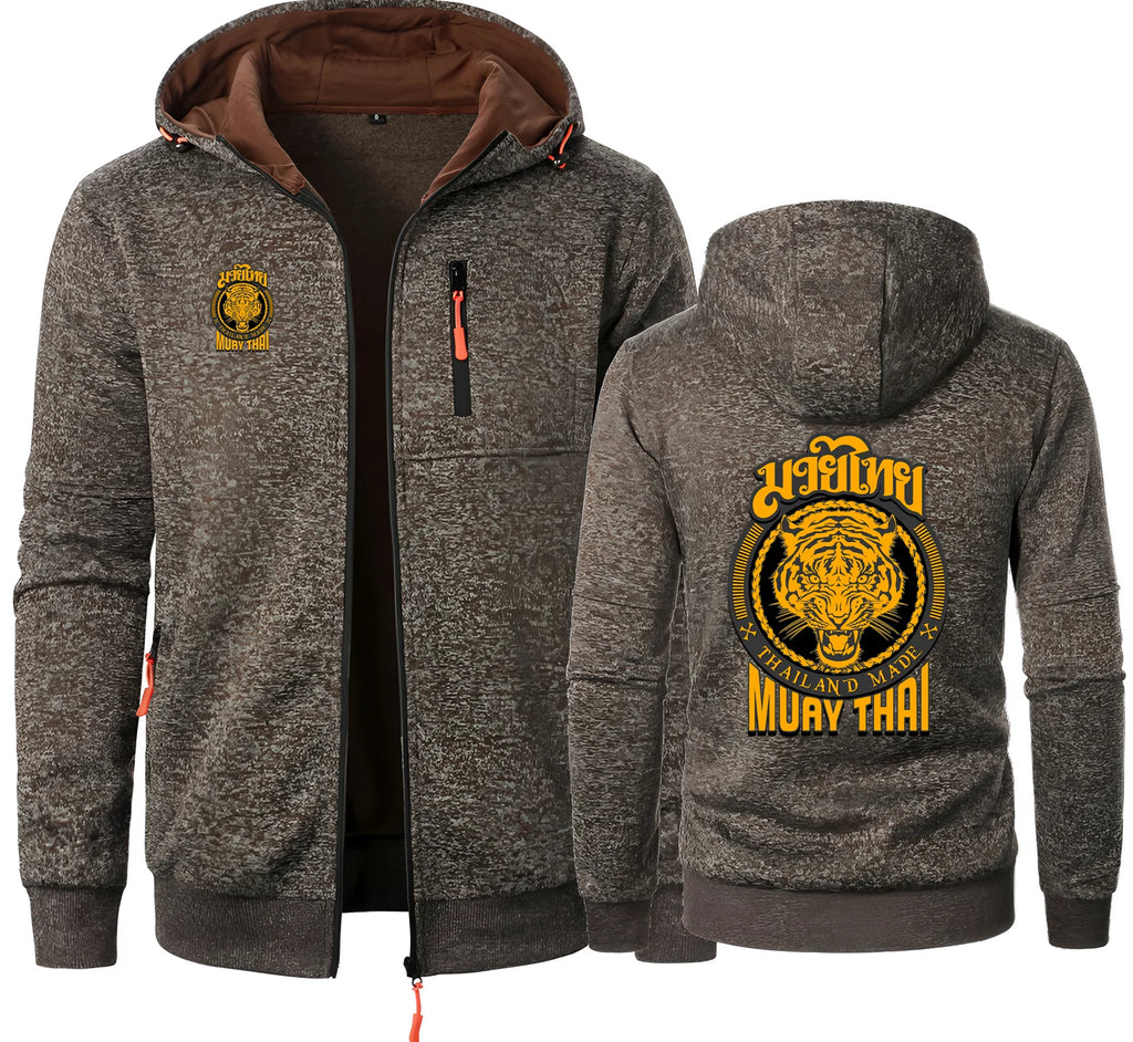 MMA Muay Thai Tiger hombres sudaderas con capucha Tailandia lucha definitiva marcial Zip Jacquard Sudadera con capucha polar Ufcs Sudadera con capucha