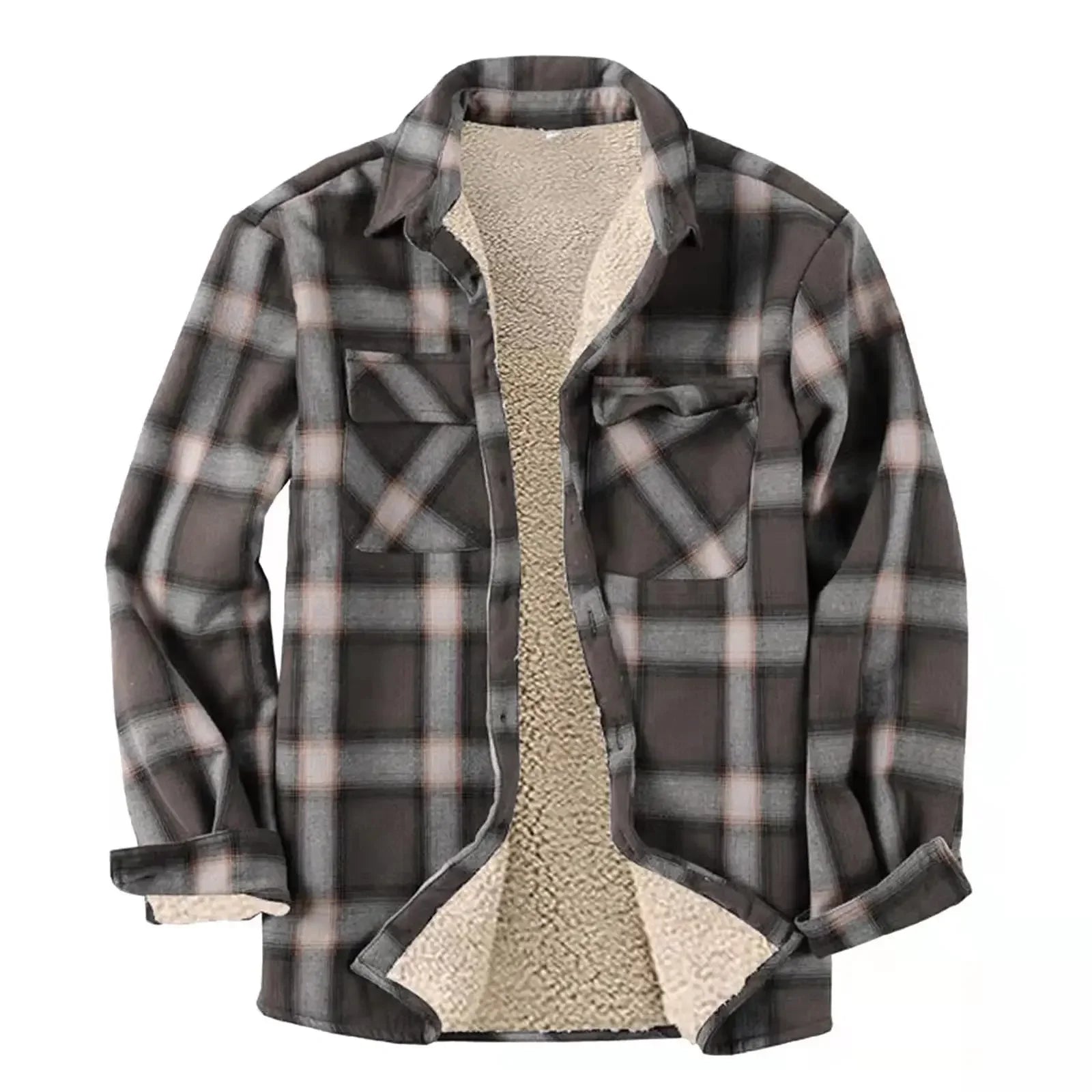 New2026 Chaqueta de lana a cuadros para hombre, Otoño Invierno, cuello vuelto, botón, camisa gruesa, chaqueta para hombre, chaqueta informal, camisas