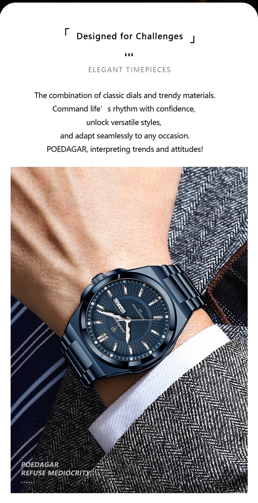 Reloj deportivo POEDAGAR Original para hombre, Reloj de pulsera de cuarzo con fecha y semana de lujo para hombre, relojes luminosos resistentes al agua de acero inoxidable para hombre