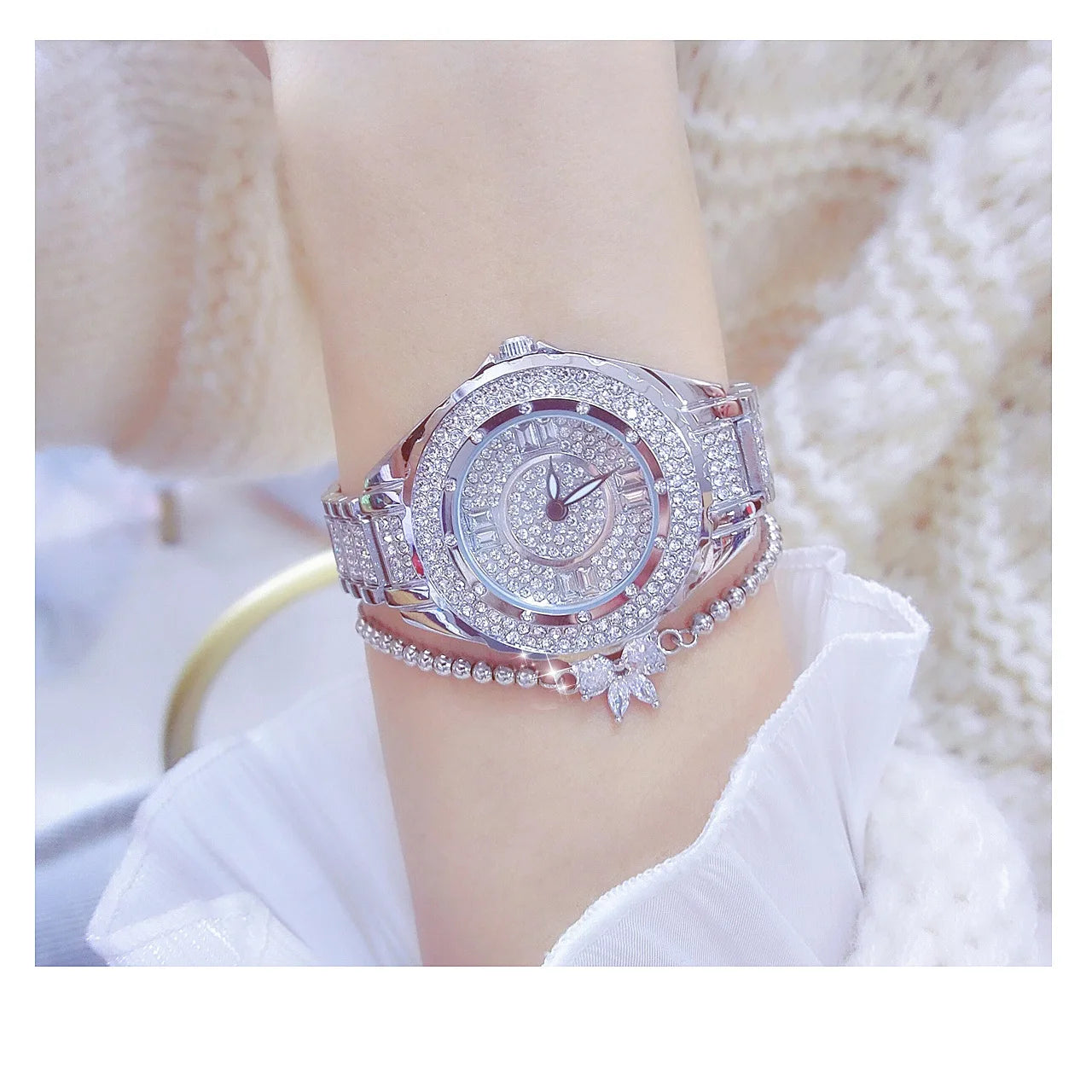 2025 relojes de diamantes de cristal para mujer, reloj elegante Original de oro para mujer con conjunto de pulsera, regalo de oro rosa para novia y esposa