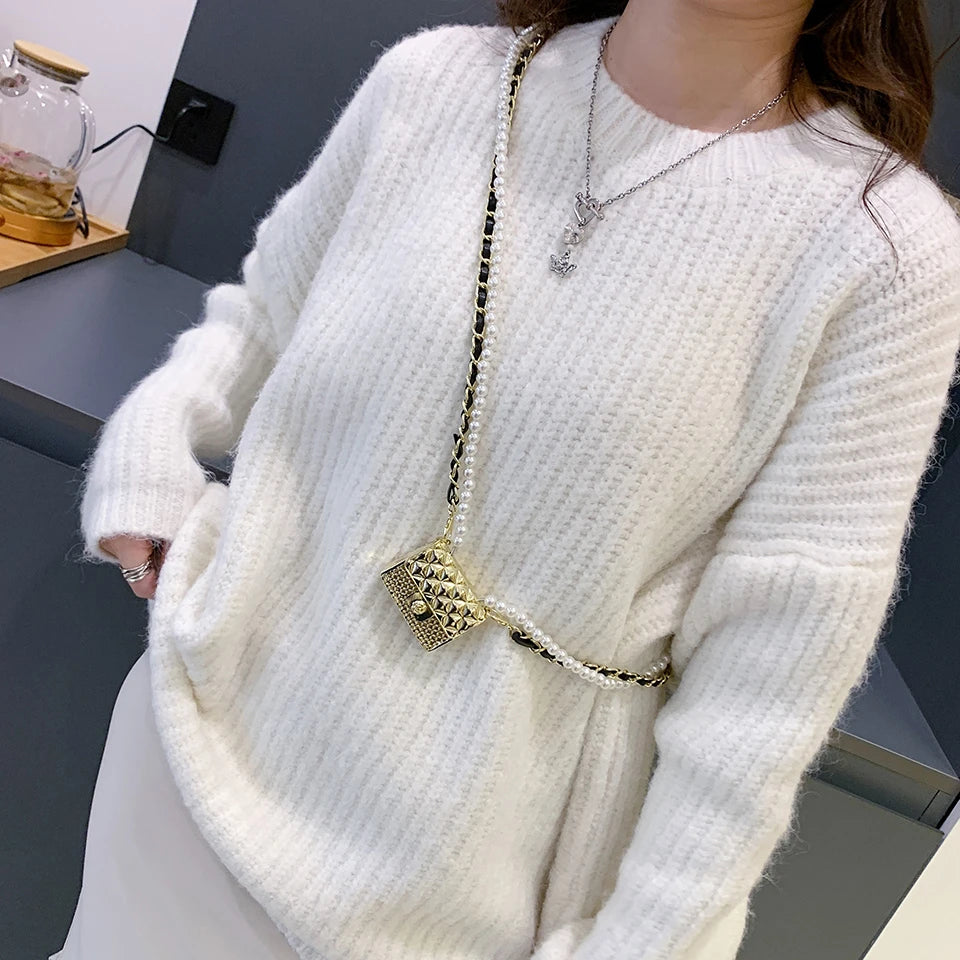 Mini bolsos de cena para mujer, caja pequeña de metal a la moda, bolso de hombro con cadena de perlas de diseñador, accesorios de ropa, bolso cruzado