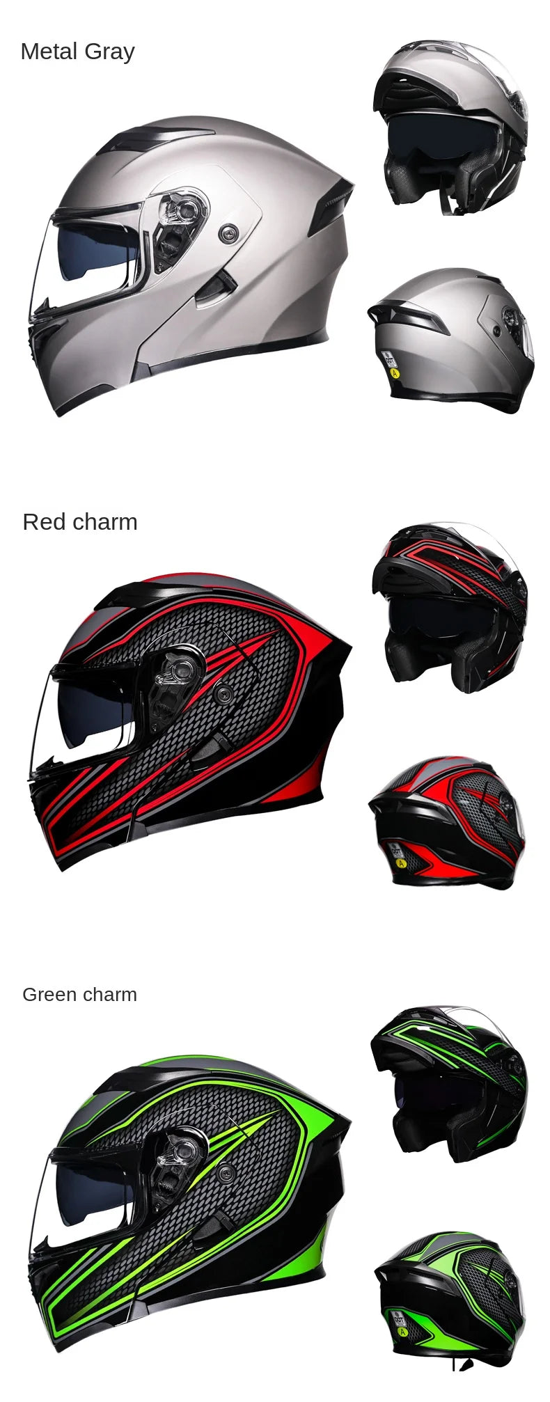 ORZ nueva calidad DOT doble lente Flip casco Abs cara completa motocicleta todoterreno casco de carreras de motos ala trasera personalizada