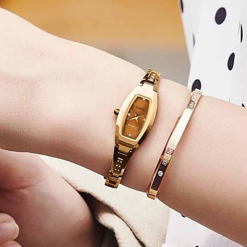 Watch for Women Small Ladies Wristwatches Golden Retro Vintage Steel Bracelet Watch Black Quartz Wristwatches Reloj Mujer