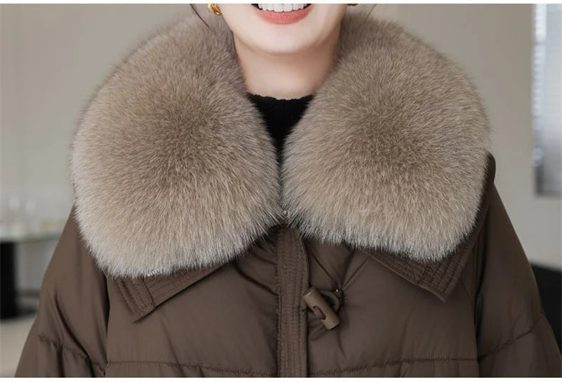 Parka de invierno para mujer, abrigo informal versión coreana, prendas de vestir exteriores para mujer, temperamento grueso, cuello de piel grande, Chaqueta de algodón para mujer 2025