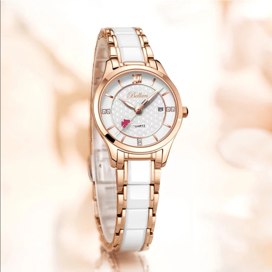 Reloj de mujer de moda con puntero de corazón redondo de acero inoxidable reloj de cuarzo resistente al agua regalo