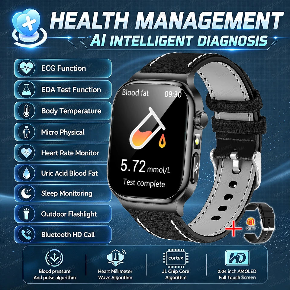 Nuevo Reloj Inteligente de Salud Nivel Hospitalario 2026 con Medición de Grasa Corporal, ECG, Oxígeno en Sangre, Presión Arterial, Pantalla AMOLED HD, Llamadas y Funciones Deportivas para Hombre