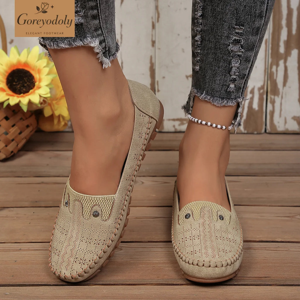 Goreyodoly, mocasines para mujer, diseño floral hueco, zapatos planos sin cordones, transpirables, ligeros, informales, para caminar, suaves y antideslizantes