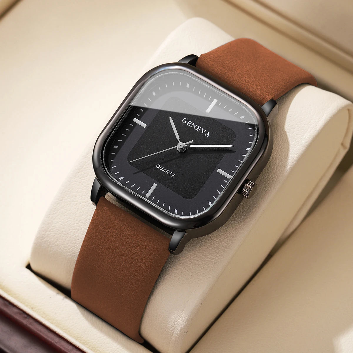 Relojes de hombre con esfera cuadrada a la moda, Reloj de cuarzo minimalista, Reloj de pulsera informal con correa de cuero, Reloj para Hombre (sin caja)